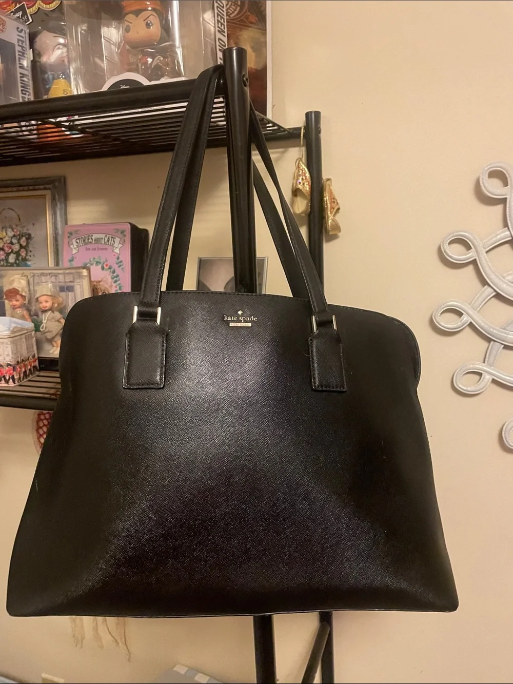 kate spade Black Saffiano Satchel with Gold Logo